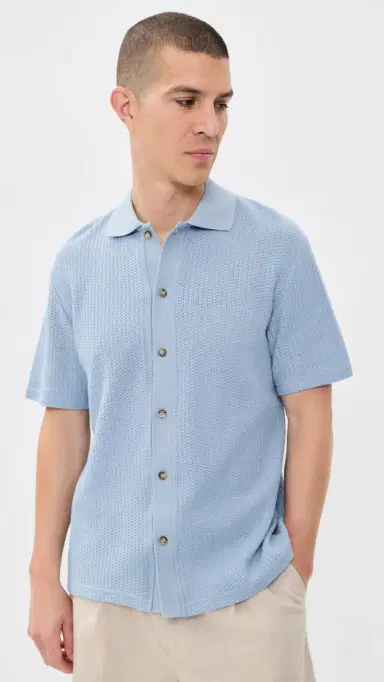 Les Deux Pointelle Shirt Faded Denim Blue | Thumbnail 2 Les Deux Pointelle Shirt Faded Denim Blue | Thumbnail 2