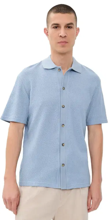 Les Deux Pointelle Shirt Faded Denim Blue | Thumbnail 1 Les Deux Pointelle Shirt Faded Denim Blue | Thumbnail 1