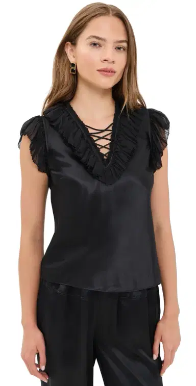 Ulla Johnson Ilyana Silk Top Noir | Thumbnail 1 Ulla Johnson Ilyana Silk Top Noir | Thumbnail 1