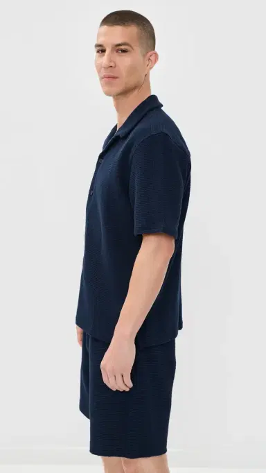 Wax London Clayland Textured Interlock Shirt Navy | Thumbnail 4 Wax London Clayland Textured Interlock Shirt Navy | Thumbnail 4