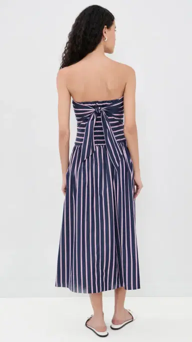 Madewell Strapless Ruched Midi Dress Classic Indigo Multi Stripe | Thumbnail 3 Madewell Strapless Ruched Midi Dress Classic Indigo Multi Stripe | Thumbnail 3