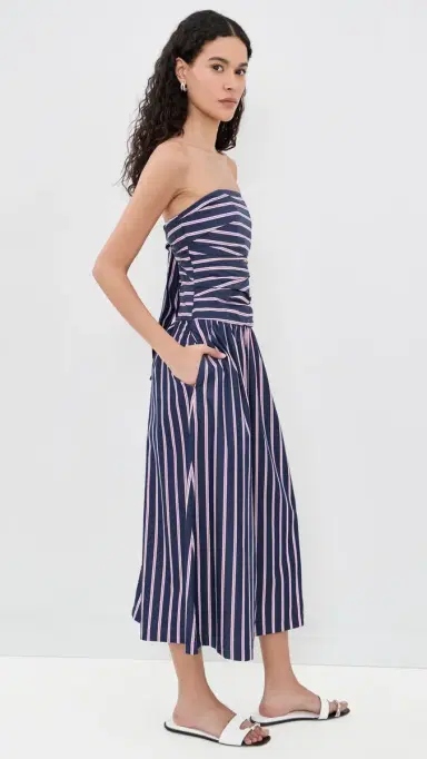 Madewell Strapless Ruched Midi Dress Classic Indigo Multi Stripe | Thumbnail 4 Madewell Strapless Ruched Midi Dress Classic Indigo Multi Stripe | Thumbnail 4
