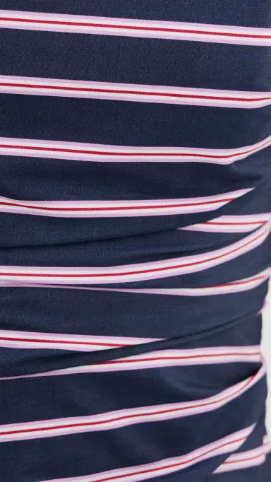 Madewell Strapless Ruched Midi Dress Classic Indigo Multi Stripe | Thumbnail 6 Madewell Strapless Ruched Midi Dress Classic Indigo Multi Stripe | Thumbnail 6