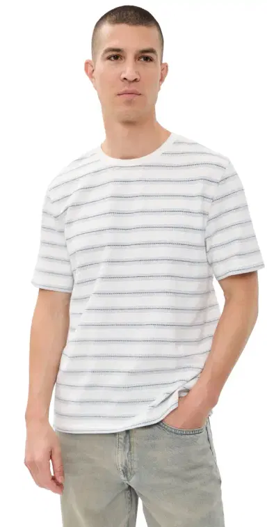 Wax London titch tripe Dean Tee Ecru/Blue | Thumbnail 1 Wax London titch tripe Dean Tee Ecru/Blue | Thumbnail 1