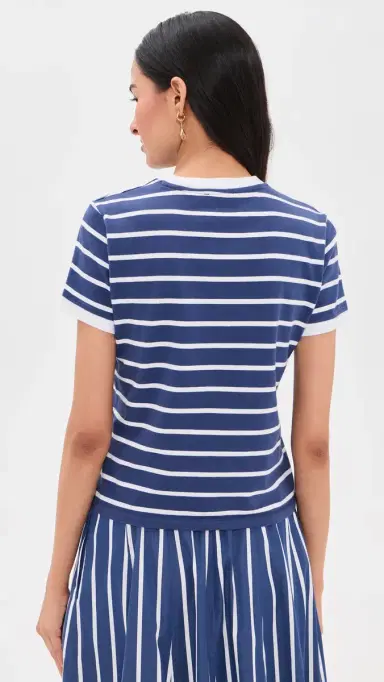 Madewell The Perfect Crewneck Baby Tee in Allday Jersey Matte tripe Cool Navy | Thumbnail 3 Madewell The Perfect Crewneck Baby Tee in Allday Jersey Matte tripe Cool Navy | Thumbnail 3