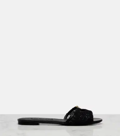 Dolce & Gabbana DG leather-trimmed lace slides | Thumbnail 4 Dolce & Gabbana DG leather-trimmed lace slides | Thumbnail 4