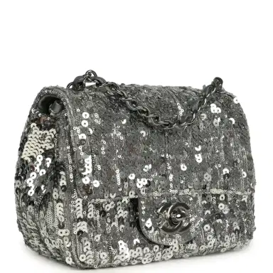 Chanel Chanel Mini Classic Square Flap Bag Metallic Silver Sequins Ruthenium Hardware | Thumbnail 2 Chanel Chanel Mini Classic Square Flap Bag Metallic Silver Sequins Ruthenium Hardware | Thumbnail 2