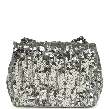 Chanel Chanel Mini Classic Square Flap Bag Metallic Silver Sequins Ruthenium Hardware | Thumbnail 4 Chanel Chanel Mini Classic Square Flap Bag Metallic Silver Sequins Ruthenium Hardware | Thumbnail 4