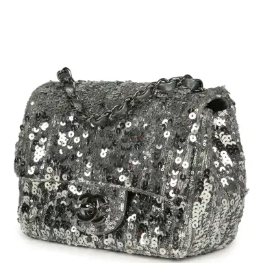 Chanel Chanel Mini Classic Square Flap Bag Metallic Silver Sequins Ruthenium Hardware | Thumbnail 5 Chanel Chanel Mini Classic Square Flap Bag Metallic Silver Sequins Ruthenium Hardware | Thumbnail 5