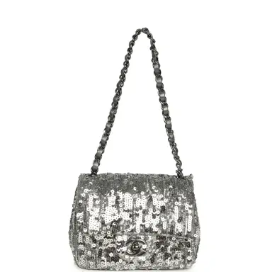 Chanel Chanel Mini Classic Square Flap Bag Metallic Silver Sequins Ruthenium Hardware | Thumbnail 7 Chanel Chanel Mini Classic Square Flap Bag Metallic Silver Sequins Ruthenium Hardware | Thumbnail 7