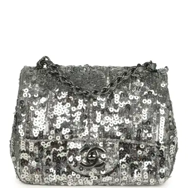 Chanel Chanel Mini Classic Square Flap Bag Metallic Silver Sequins Ruthenium Hardware | Thumbnail 1 Chanel Chanel Mini Classic Square Flap Bag Metallic Silver Sequins Ruthenium Hardware | Thumbnail 1