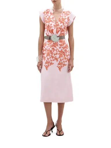Silvia Tcherassi Olive Embroidered Linen Midi Dress | Thumbnail 2 Silvia Tcherassi Olive Embroidered Linen Midi Dress | Thumbnail 2