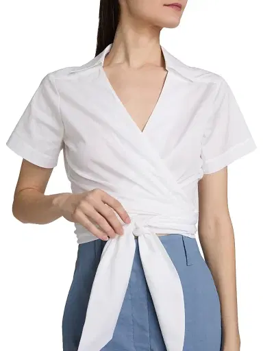 A.L.C. Women's Brielle Cotton Wrap Top - White - Size 14 | Thumbnail 6 A.L.C. Women's Brielle Cotton Wrap Top - White - Size 14 | Thumbnail 6