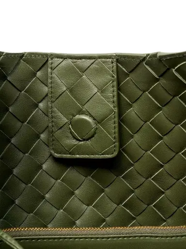 Bottega Veneta Women's Large Campana Intrecciato Suede Shoulder Bag - Green Tweed Brass | Thumbnail 4 Bottega Veneta Women's Large Campana Intrecciato Suede Shoulder Bag - Green Tweed Brass | Thumbnail 4