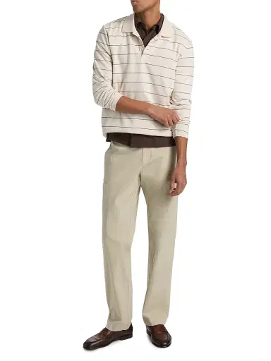 Vince Men's Striped Long-Sleeve Polo Shirt - Smock White Deep Satin - Size XXL | Thumbnail 2 Vince Men's Striped Long-Sleeve Polo Shirt - Smock White Deep Satin - Size XXL | Thumbnail 2