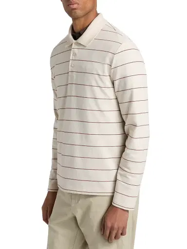 Vince Men's Striped Long-Sleeve Polo Shirt - Smock White Deep Satin - Size XXL | Thumbnail 4 Vince Men's Striped Long-Sleeve Polo Shirt - Smock White Deep Satin - Size XXL | Thumbnail 4