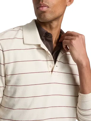 Vince Men's Striped Long-Sleeve Polo Shirt - Smock White Deep Satin - Size XXL | Thumbnail 6 Vince Men's Striped Long-Sleeve Polo Shirt - Smock White Deep Satin - Size XXL | Thumbnail 6