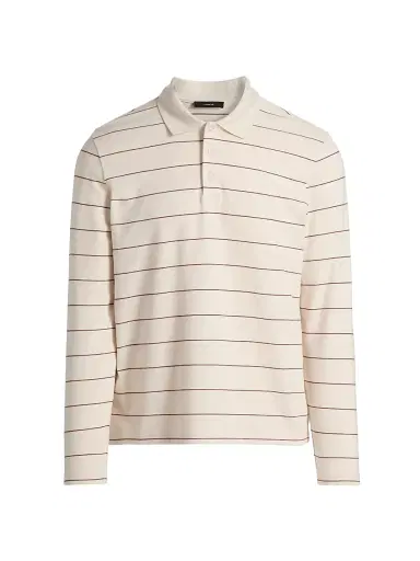 Vince Men's Striped Long-Sleeve Polo Shirt - Smock White Deep Satin - Size XXL | Thumbnail 1 Vince Men's Striped Long-Sleeve Polo Shirt - Smock White Deep Satin - Size XXL | Thumbnail 1