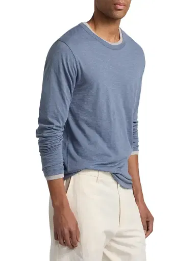 Vince Men's Fine Slub Cotton Double-Layer Crewneck T-Shirt - Hawk Blue Coyote | Thumbnail 4 Vince Men's Fine Slub Cotton Double-Layer Crewneck T-Shirt - Hawk Blue Coyote | Thumbnail 4