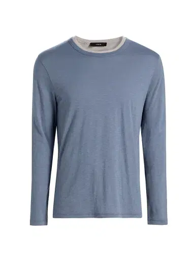 Vince Men's Fine Slub Cotton Double-Layer Crewneck T-Shirt - Hawk Blue Coyote | Thumbnail 1 Vince Men's Fine Slub Cotton Double-Layer Crewneck T-Shirt - Hawk Blue Coyote | Thumbnail 1