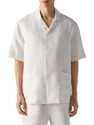 ZEGNA Men's Oasi Lino Pajamas - Light Taupe White | Thumbnail 2 ZEGNA Men's Oasi Lino Pajamas - Light Taupe White | Thumbnail 2