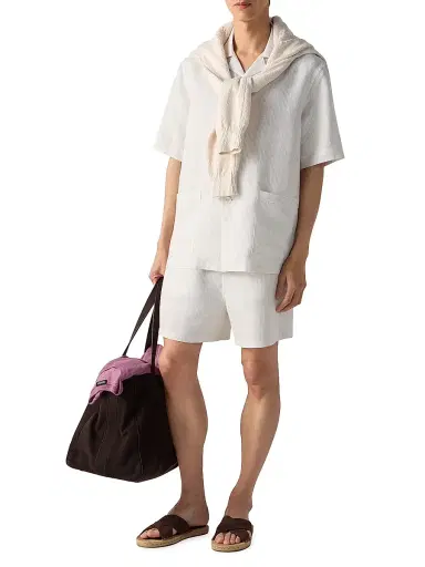 ZEGNA Men's Oasi Lino Pajamas - Light Taupe White | Thumbnail 5 ZEGNA Men's Oasi Lino Pajamas - Light Taupe White | Thumbnail 5