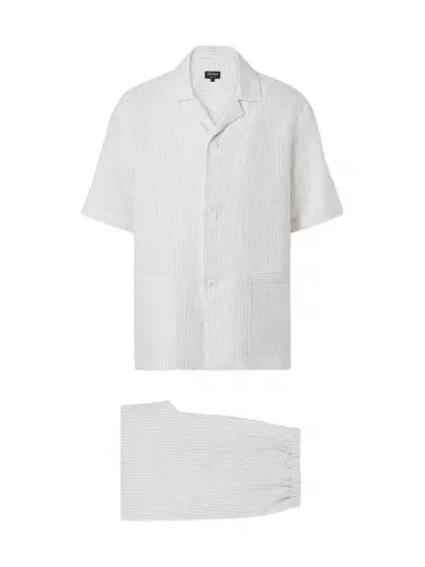 ZEGNA Men's Oasi Lino Pajamas - Light Taupe White | Thumbnail 1 ZEGNA Men's Oasi Lino Pajamas - Light Taupe White | Thumbnail 1