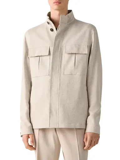 ZEGNA Men's Oasi Lino Field Jacket - Light Taupe | Thumbnail 2 ZEGNA Men's Oasi Lino Field Jacket - Light Taupe | Thumbnail 2