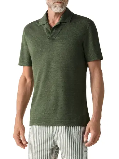 ZEGNA Men's Oasi Lino Polo Shirt - Pine Green | Thumbnail 2 ZEGNA Men's Oasi Lino Polo Shirt - Pine Green | Thumbnail 2