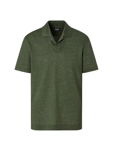 ZEGNA Men's Oasi Lino Polo Shirt - Pine Green | Thumbnail 1 ZEGNA Men's Oasi Lino Polo Shirt - Pine Green | Thumbnail 1