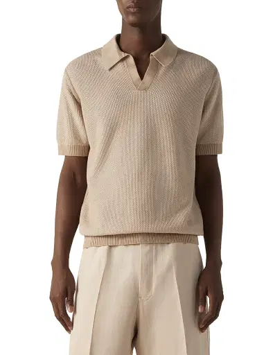 ZEGNA Men's Cotton Polo Shirt - Light Taupe | Thumbnail 2 ZEGNA Men's Cotton Polo Shirt - Light Taupe | Thumbnail 2