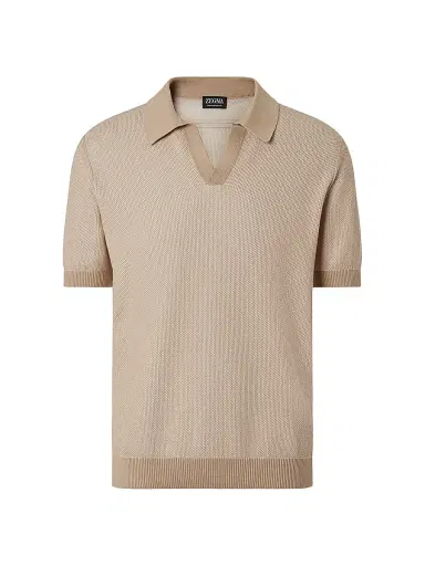 ZEGNA Men's Cotton Polo Shirt - Light Taupe | Thumbnail 1 ZEGNA Men's Cotton Polo Shirt - Light Taupe | Thumbnail 1