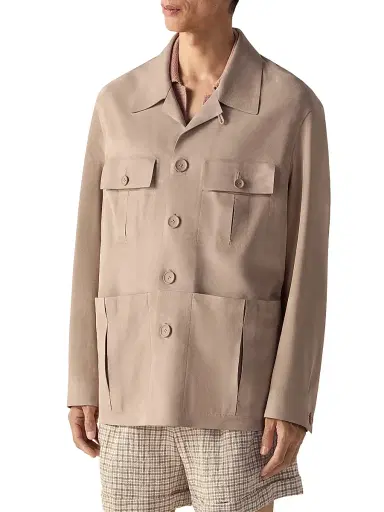 Zegna Men's Leather Sahariana Jacket - Light Taupe - Size 44 | Thumbnail 2 Zegna Men's Leather Sahariana Jacket - Light Taupe - Size 44 | Thumbnail 2