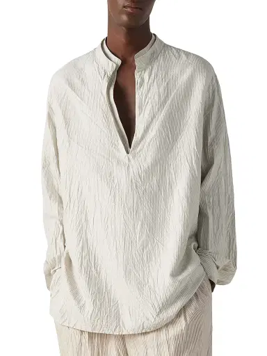 ZEGNA Men's Striped Silk Shirt - White Grey | Thumbnail 2 ZEGNA Men's Striped Silk Shirt - White Grey | Thumbnail 2