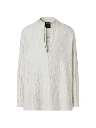 ZEGNA Men's Striped Silk Shirt - White Grey | Thumbnail 1 ZEGNA Men's Striped Silk Shirt - White Grey | Thumbnail 1