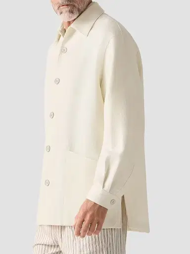 ZEGNA Men's Wool and Linen Overshirt - White | Thumbnail 3 ZEGNA Men's Wool and Linen Overshirt - White | Thumbnail 3