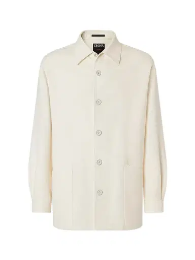 ZEGNA Men's Wool and Linen Overshirt - White | Thumbnail 1 ZEGNA Men's Wool and Linen Overshirt - White | Thumbnail 1