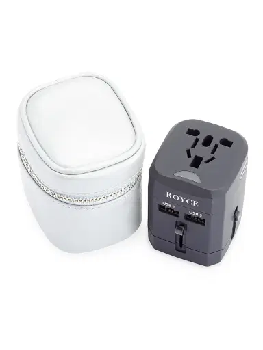 Royce New York Travel Adapter & Leather Case - Silver | Thumbnail 2 Royce New York Travel Adapter & Leather Case - Silver | Thumbnail 2