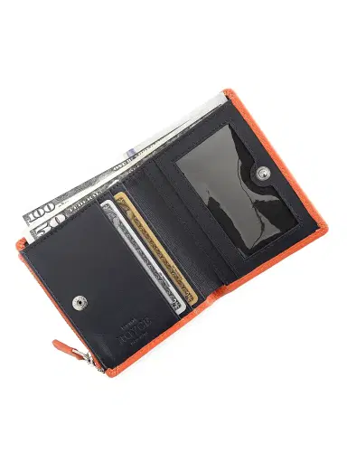 Royce New York Women's Compact Leather Wallet - Orange Navy Blue | Thumbnail 2 Royce New York Women's Compact Leather Wallet - Orange Navy Blue | Thumbnail 2