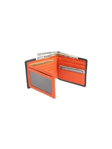 Royce New York Men's RFID Blocking Tri-Fold Wallet - Navy Orange | Thumbnail 2 Royce New York Men's RFID Blocking Tri-Fold Wallet - Navy Orange | Thumbnail 2