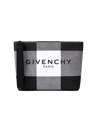 Givenchy Women's Pouch in Checked Canvas - Grey Black | Thumbnail 1 Givenchy Women's Pouch in Checked Canvas - Grey Black | Thumbnail 1