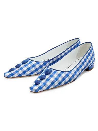 Manolo Blahnik Women's Alexa Gingham Cotton Pumps - White Blue - Size 9 | Thumbnail 2 Manolo Blahnik Women's Alexa Gingham Cotton Pumps - White Blue - Size 9 | Thumbnail 2