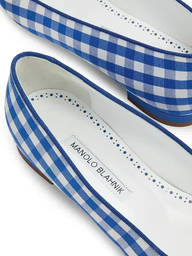 Manolo Blahnik Women's Alexa Gingham Cotton Pumps - White Blue - Size 9 | Thumbnail 6 Manolo Blahnik Women's Alexa Gingham Cotton Pumps - White Blue - Size 9 | Thumbnail 6