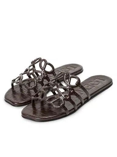 Loewe Women's Petal Anagram Croc-Embossed Leather Slides - Dark Brown - Size 11 Sandals | Thumbnail 2 Loewe Women's Petal Anagram Croc-Embossed Leather Slides - Dark Brown - Size 11 Sandals | Thumbnail 2