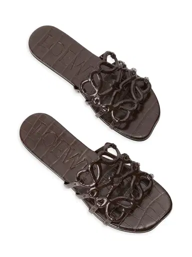Loewe Women's Petal Anagram Croc-Embossed Leather Slides - Dark Brown - Size 11 Sandals | Thumbnail 3 Loewe Women's Petal Anagram Croc-Embossed Leather Slides - Dark Brown - Size 11 Sandals | Thumbnail 3