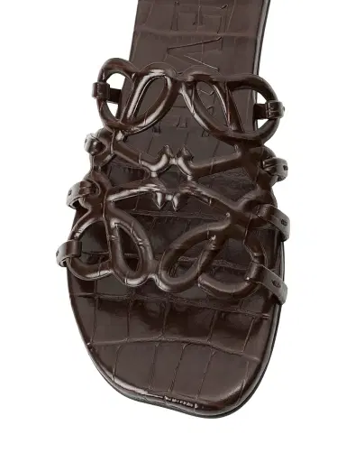 Loewe Women's Petal Anagram Croc-Embossed Leather Slides - Dark Brown - Size 11 Sandals | Thumbnail 4 Loewe Women's Petal Anagram Croc-Embossed Leather Slides - Dark Brown - Size 11 Sandals | Thumbnail 4