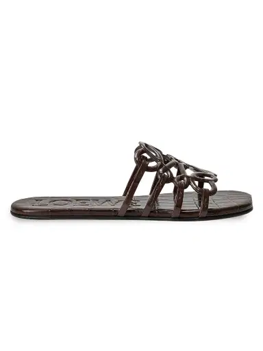 Loewe Women's Petal Anagram Croc-Embossed Leather Slides - Dark Brown - Size 11 Sandals | Thumbnail 1 Loewe Women's Petal Anagram Croc-Embossed Leather Slides - Dark Brown - Size 11 Sandals | Thumbnail 1
