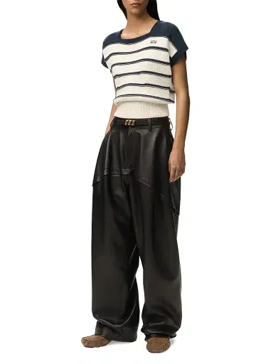 LOEWE Women's Striped Cotton-Blend Short-Sleeve Sweater - White Navy Blue | Thumbnail 2 LOEWE Women's Striped Cotton-Blend Short-Sleeve Sweater - White Navy Blue | Thumbnail 2