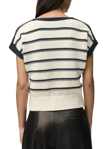LOEWE Women's Striped Cotton-Blend Short-Sleeve Sweater - White Navy Blue | Thumbnail 4 LOEWE Women's Striped Cotton-Blend Short-Sleeve Sweater - White Navy Blue | Thumbnail 4