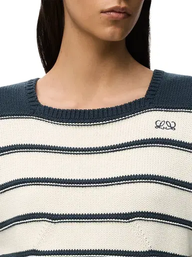 LOEWE Women's Striped Cotton-Blend Short-Sleeve Sweater - White Navy Blue | Thumbnail 5 LOEWE Women's Striped Cotton-Blend Short-Sleeve Sweater - White Navy Blue | Thumbnail 5